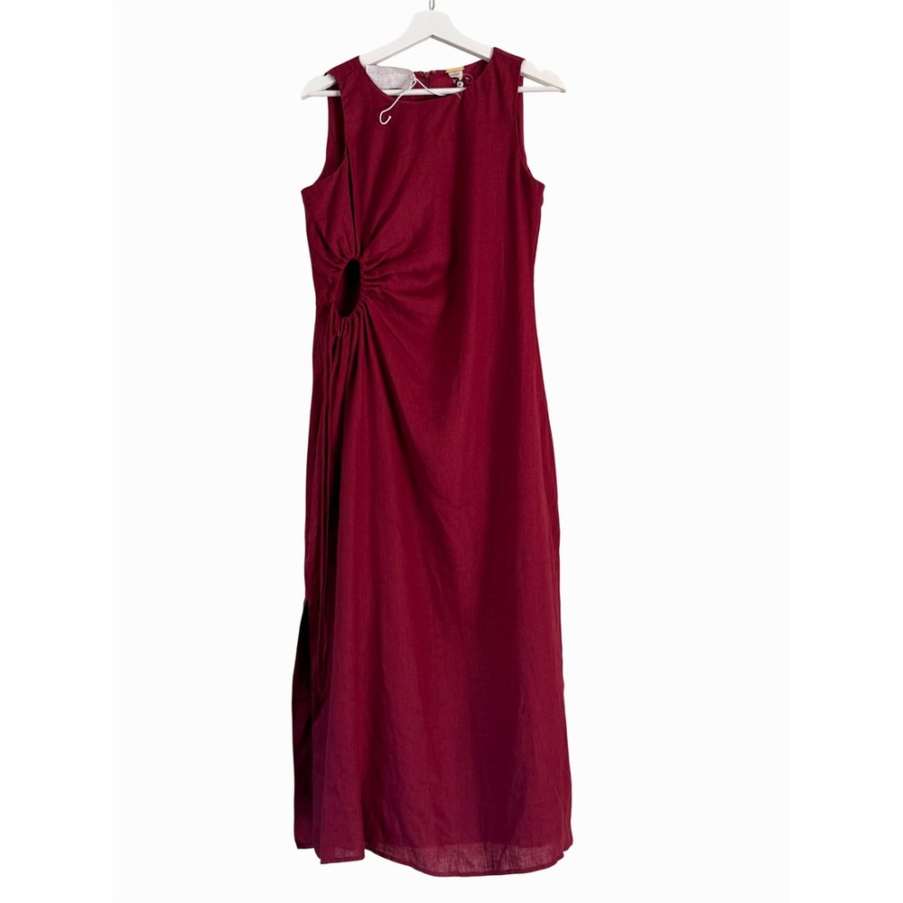 Magaschoni Womens Linen Lagenlook Midi Dress Size 6 Quiet Luxury Coastal New